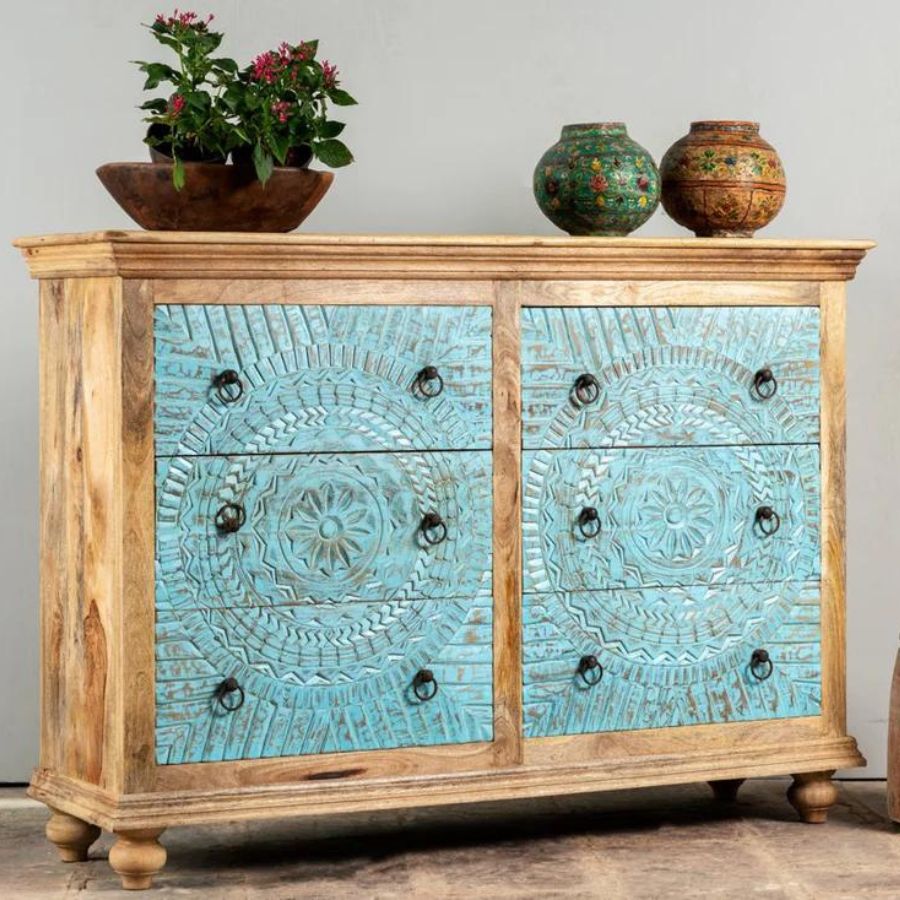 Hand carved 6 drawer dresser sideboard - NikTan Export