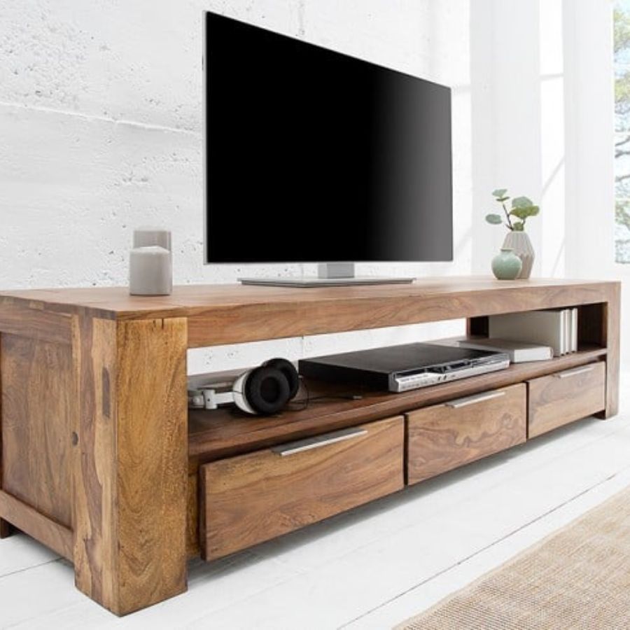 Sheesham Stone Finish TV Cabinet With Three Drawers