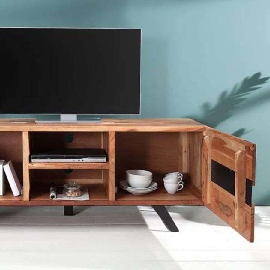 Acacia Wood Tv Cabinet Metal Tree Edge 160cm - NikTan Export