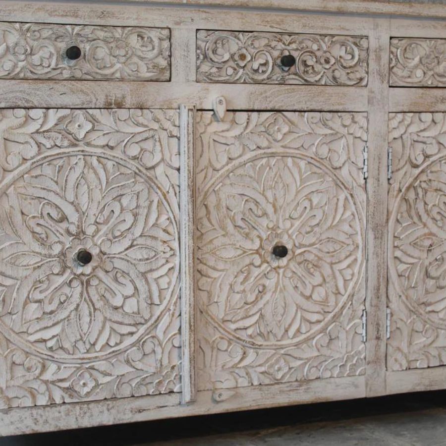 Floral Design Sideboard White Distressed - NikTan Export