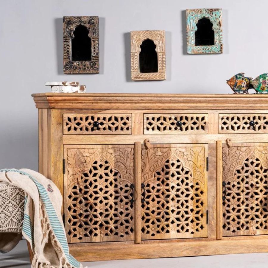 Solid Wood Jharokha Jali Sideboard