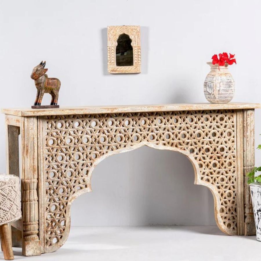 Hand Carving Jaali Console Table In Indian Style - NikTan Export