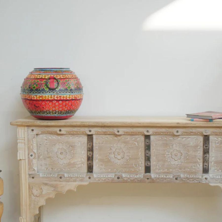 White Distress Console Table In Indian Style