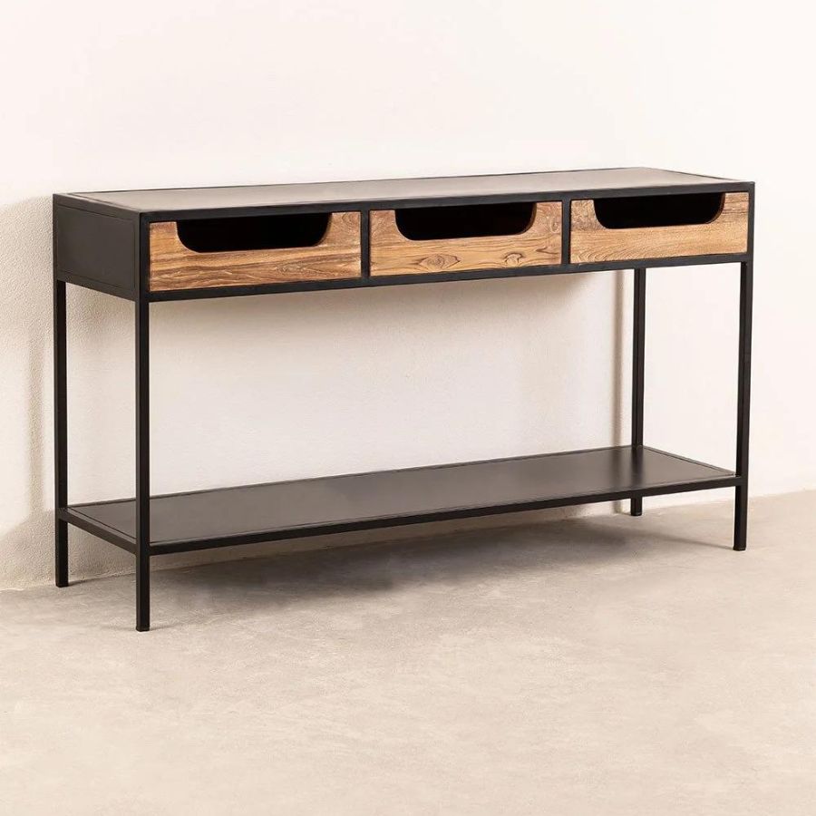 Solid Wood Industrial Console Table