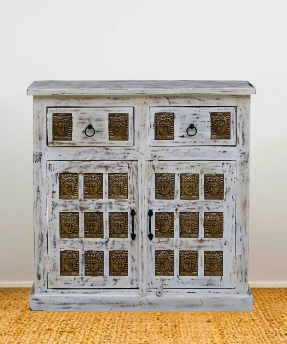Top View of Distressed Mango Wood Sideboard – Natural Wood Grain