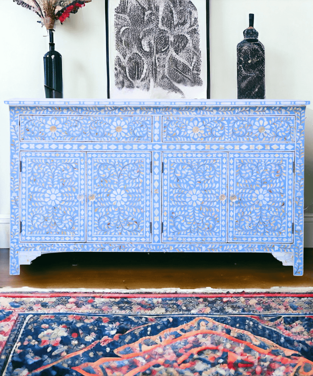 Niktan Export Floral Mother of Pearl Sideboard Soft Blue - NikTan Export