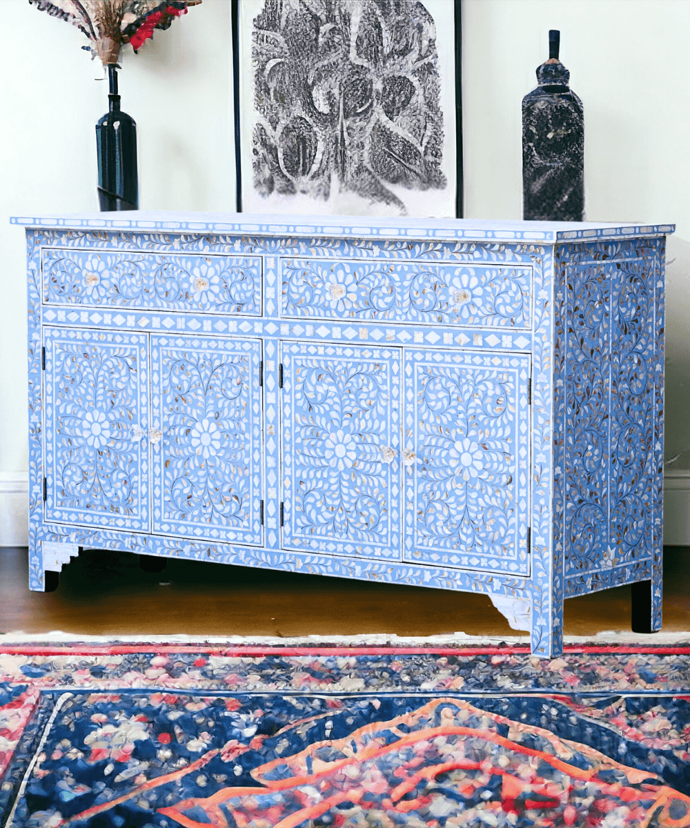 Niktan Export Floral Mother of Pearl Sideboard Soft Blue - NikTan Export