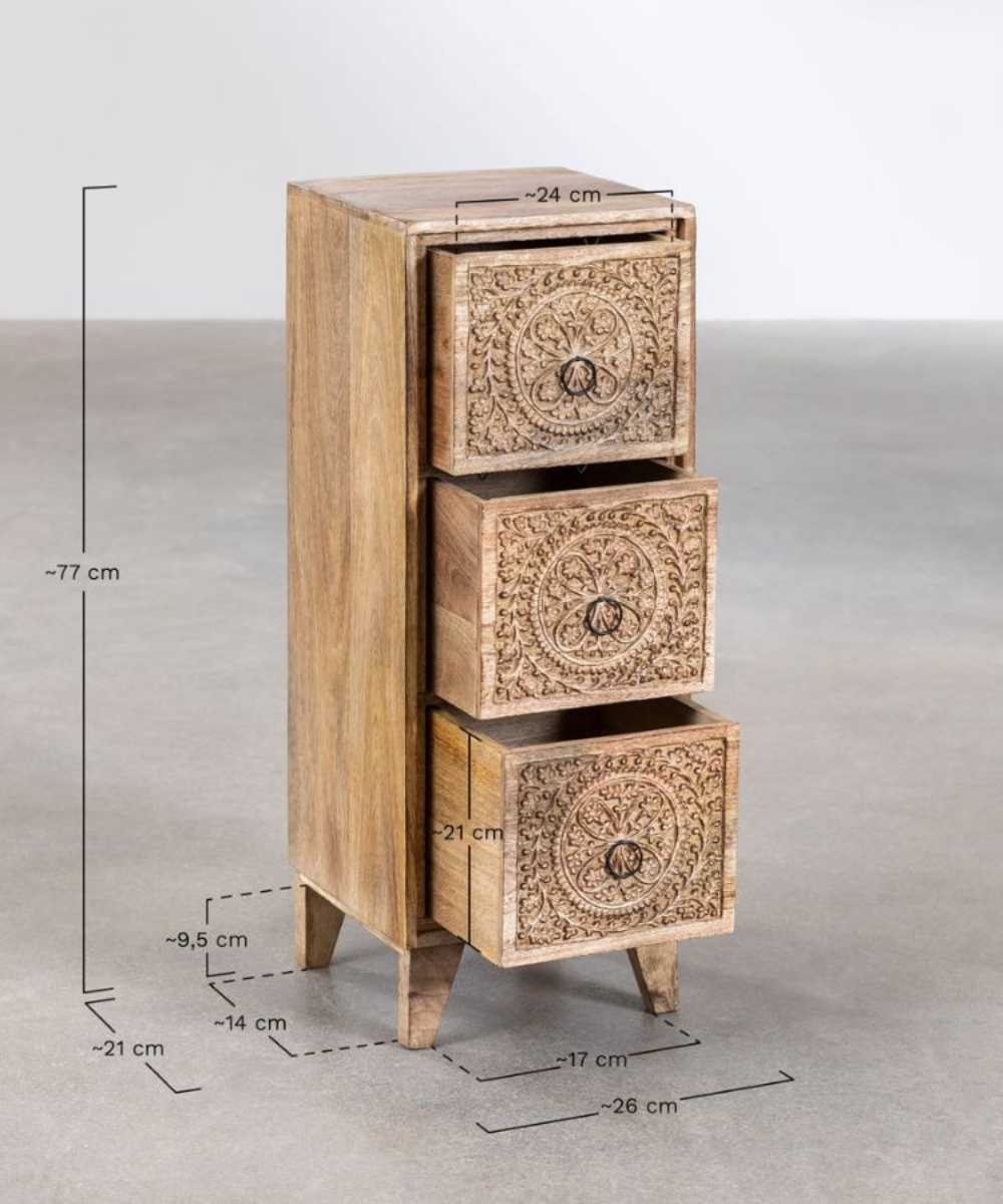 Lightweight Carved Wooden Drawer – Side View