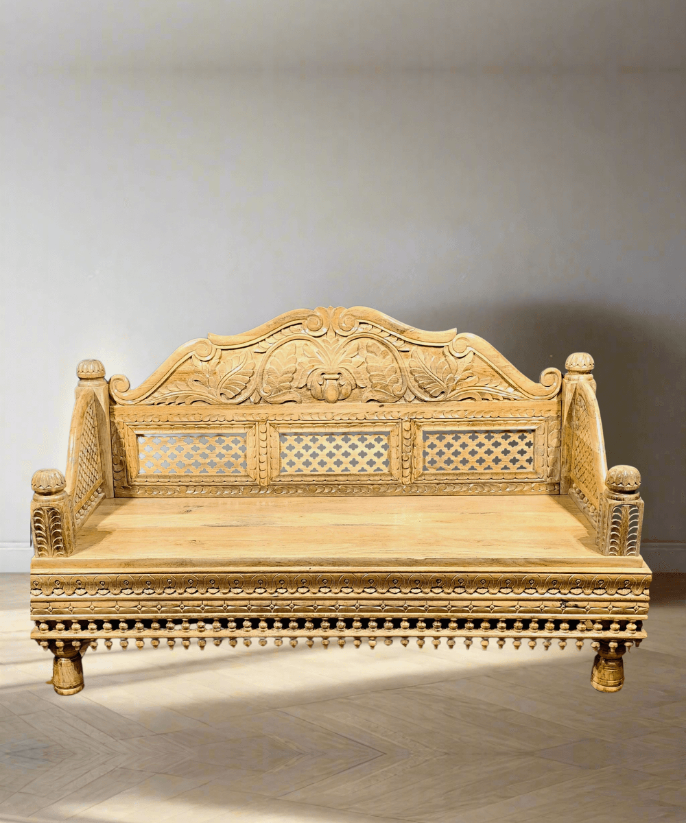 Niktan Export Handcrafted Wooden Daybed, Hand Carved Sofa, Bench Exquisite Carvings - NikTan Export