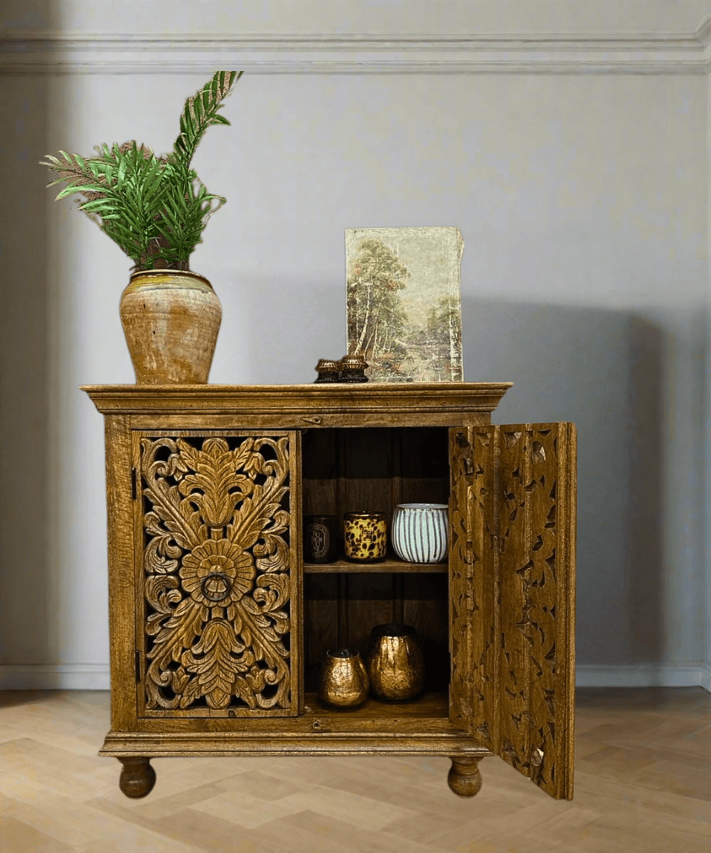 Niktan Export Wooden Mango Wood Sideboard Exquisite Hand Carved Intricate - NikTan Export