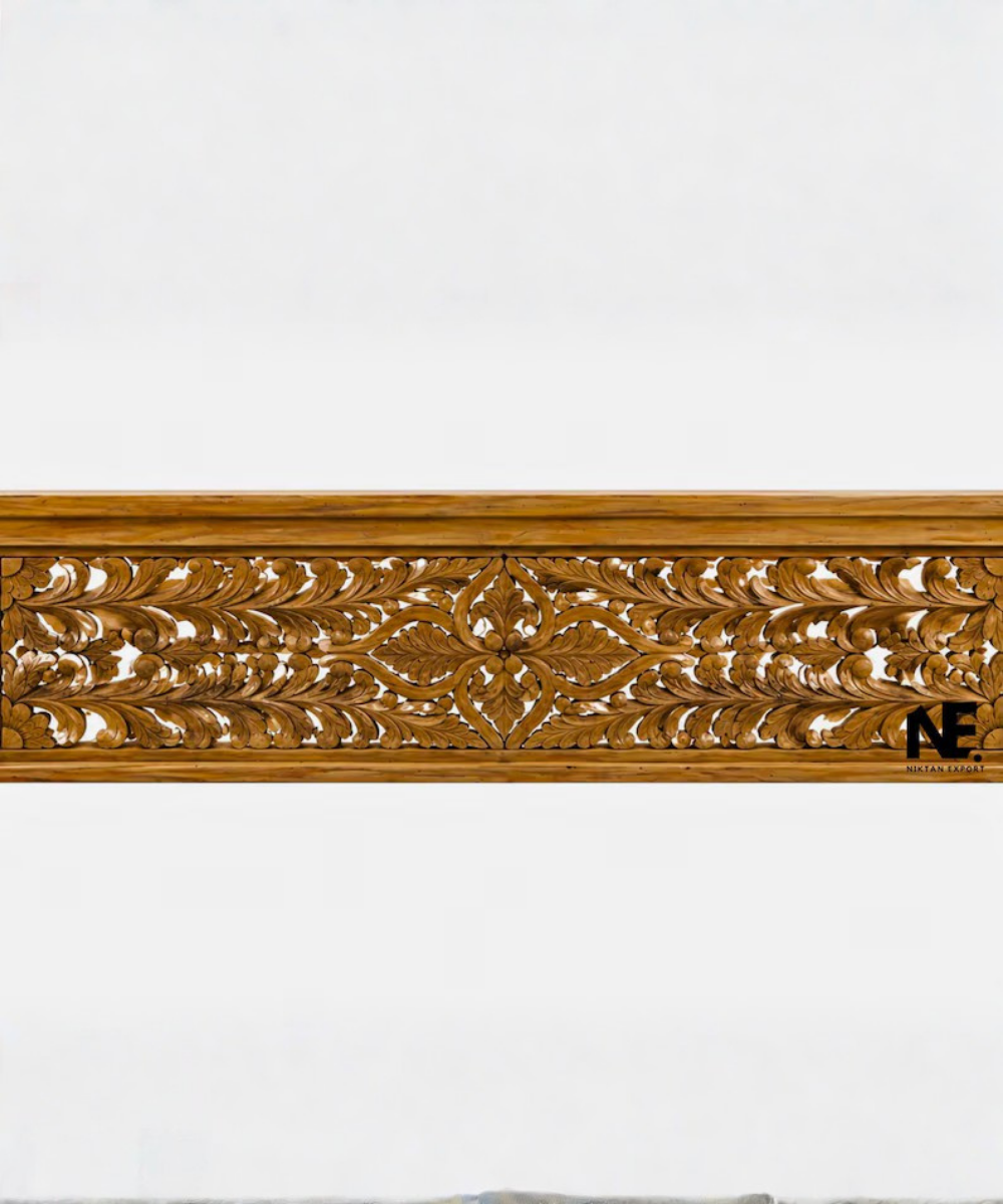 Carved mango wood bed frame for traditional bedroom
