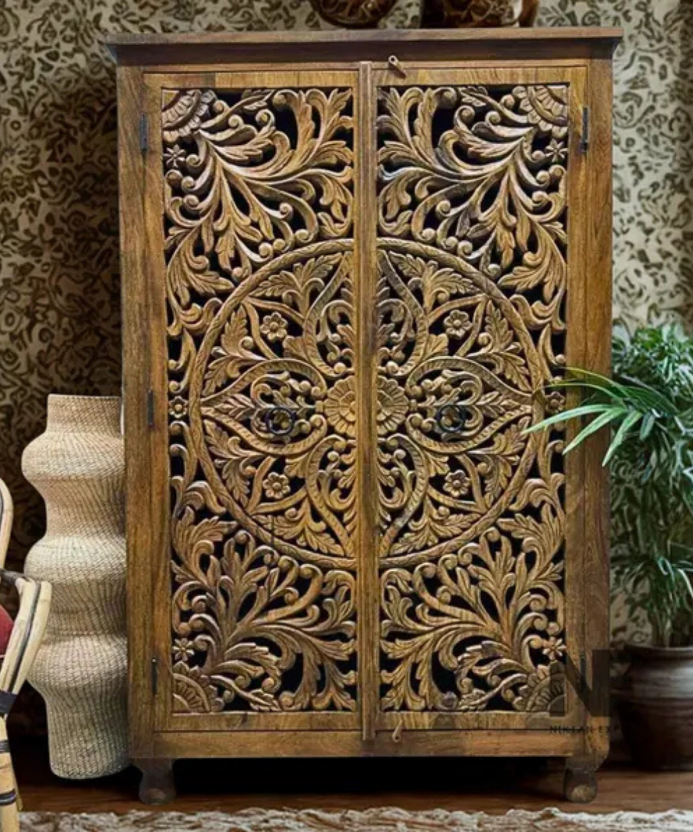 hand carved mango wood wardrobe
