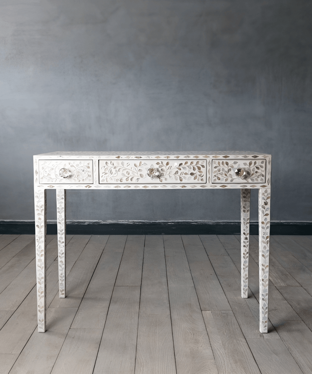 Niktan Export Mother of Pearl Console Table With Exquisite Elegant White - NikTan Export