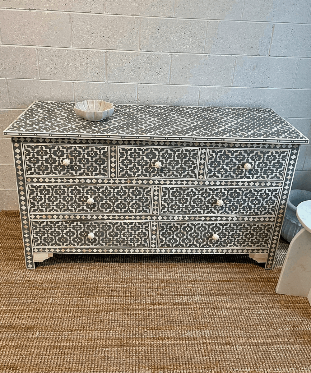 Niktan Export Grey Bone Inlay Drawer Chest of Drawers - NikTan Export