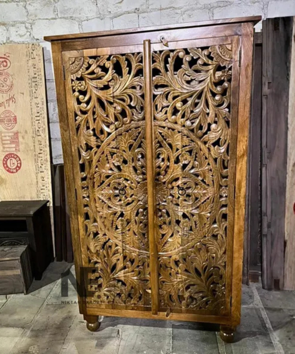 antique style carved mango wood wardrobe