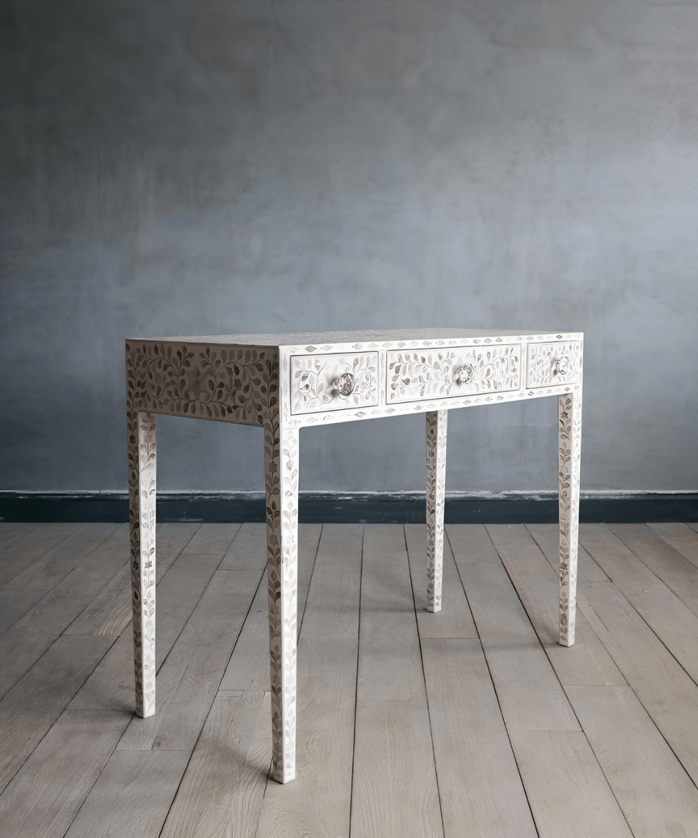 Niktan Export Mother of Pearl Console Table With Exquisite Elegant White - NikTan Export