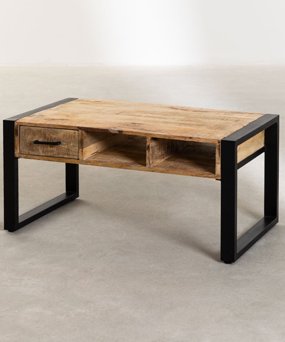 Angled side view showing storage compartments