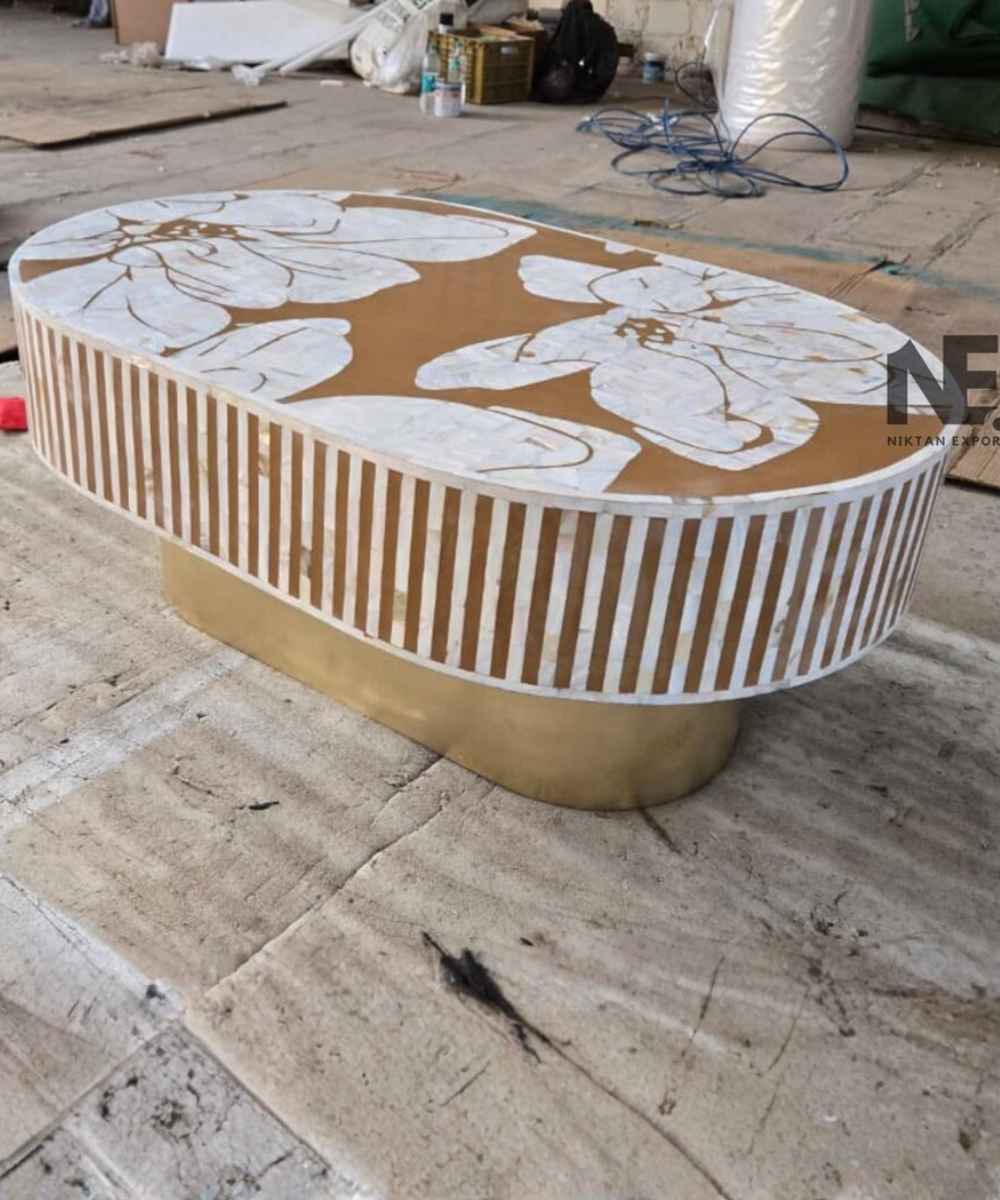 Hibiscus floral mother of pearl coffee table