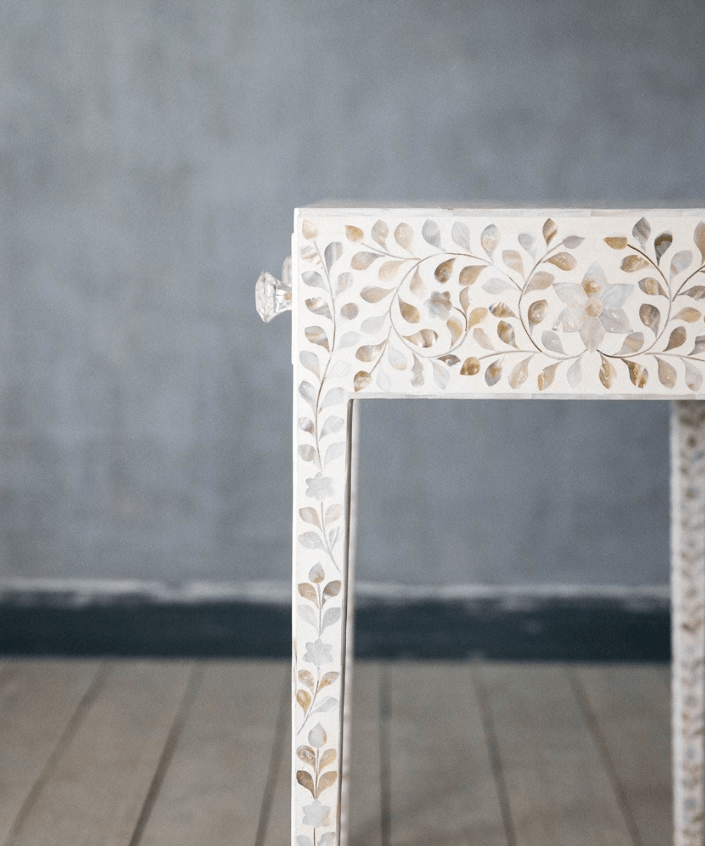 Niktan Export Mother of Pearl Console Table With Exquisite Elegant White - NikTan Export