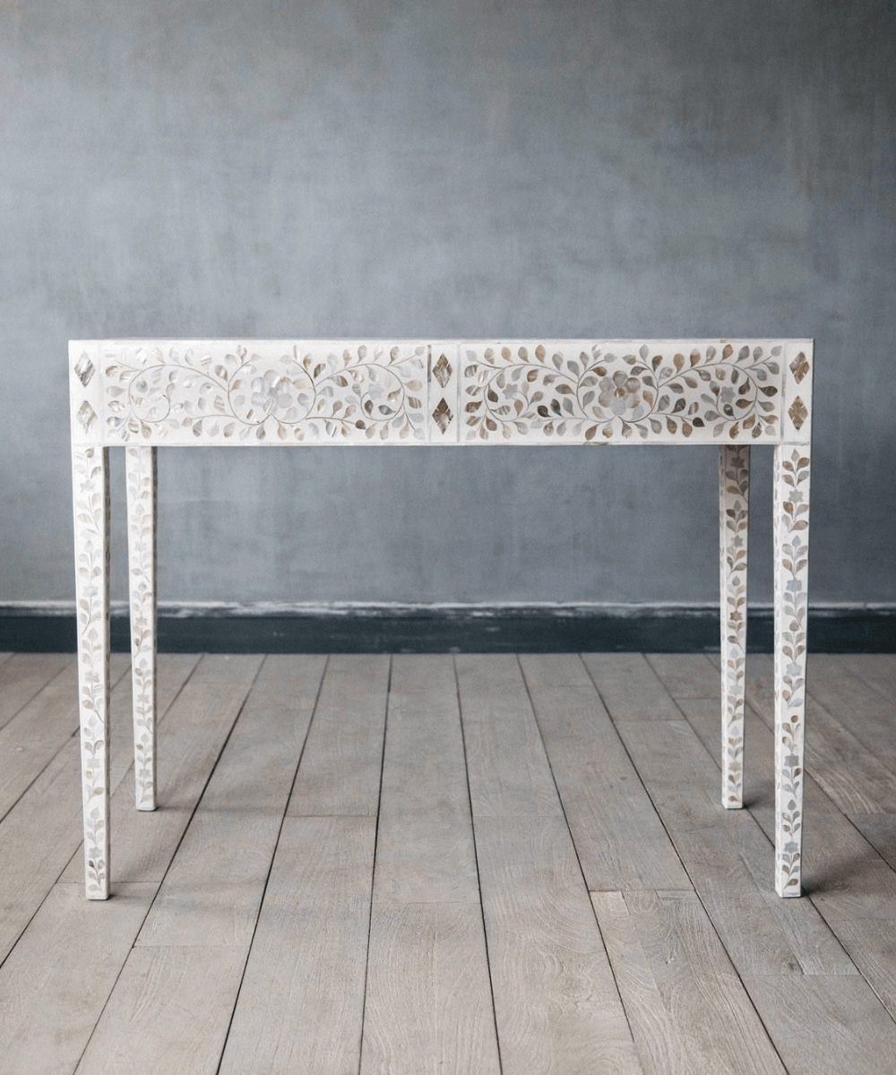 Niktan Export Mother of Pearl Console Table With Exquisite Elegant White - NikTan Export