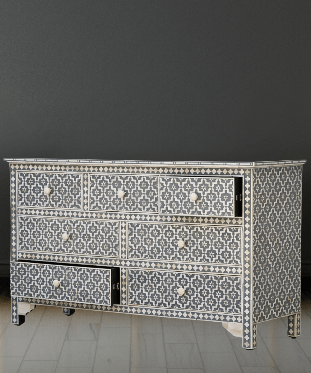 Niktan Export Grey Bone Inlay Drawer Chest of Drawers - NikTan Export