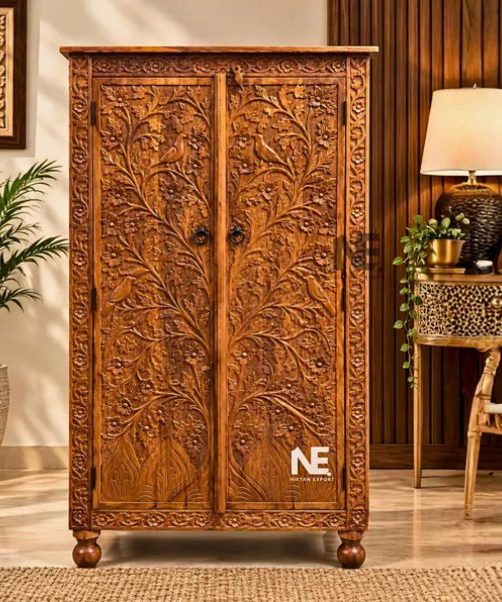 hand carved mango wood armoire