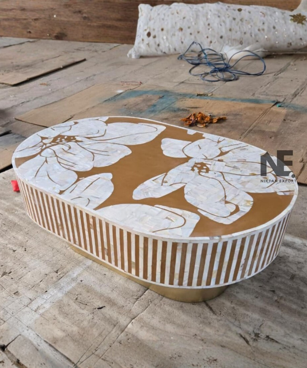 Mother of pearl floral inlay oval table