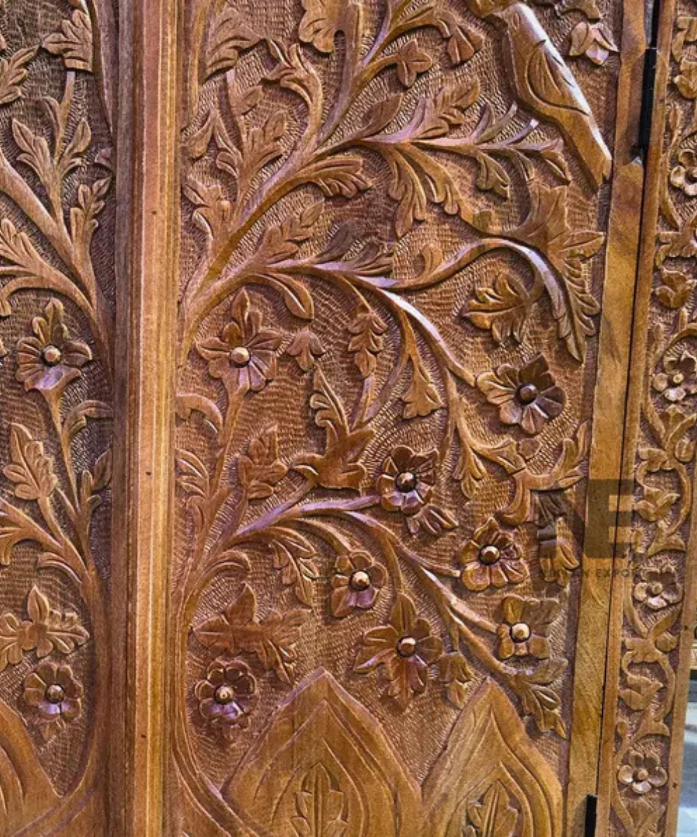 mango wood wardrobe with Tree of Life carving
