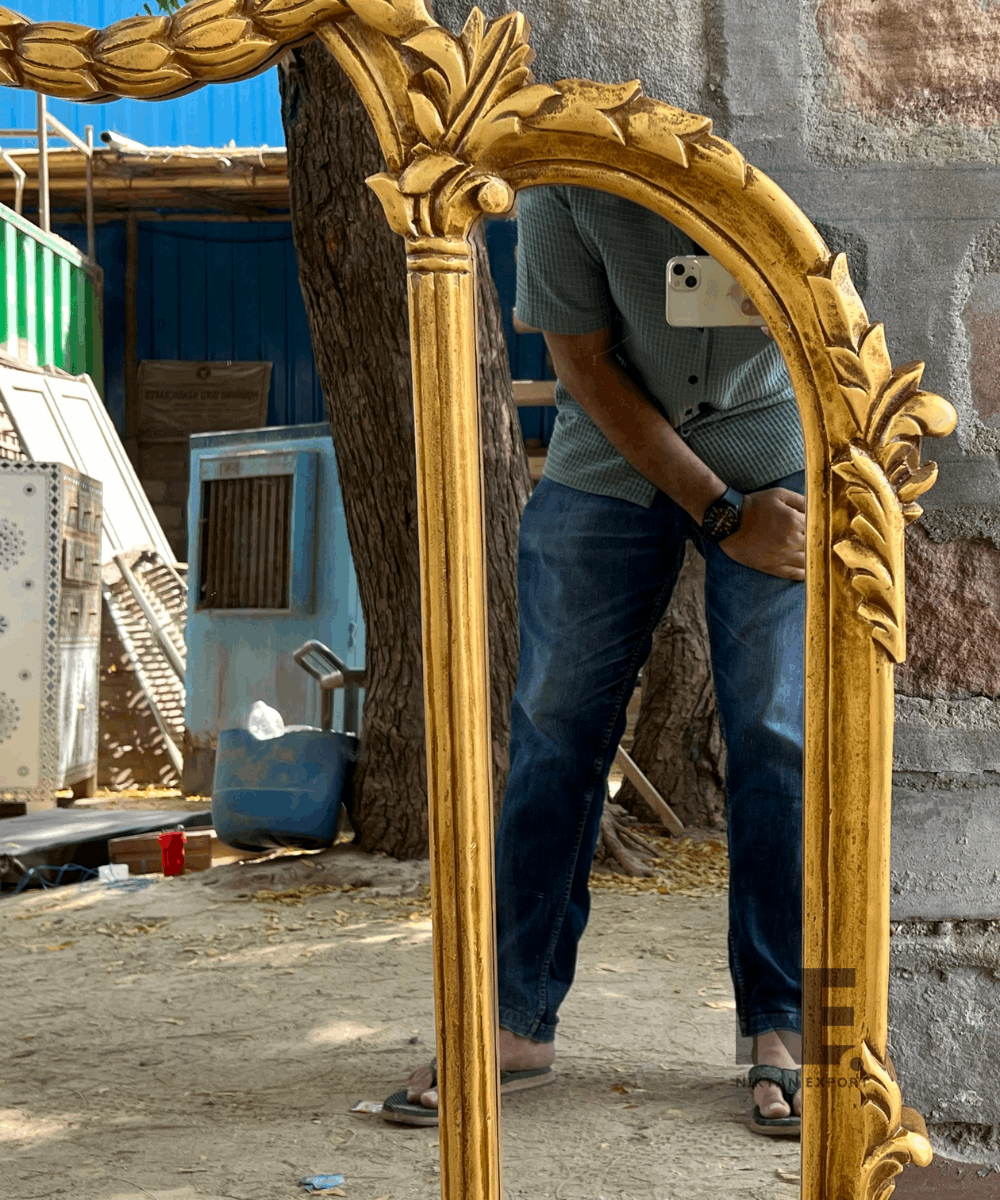 Bathroom decor setup with vintage mirror
