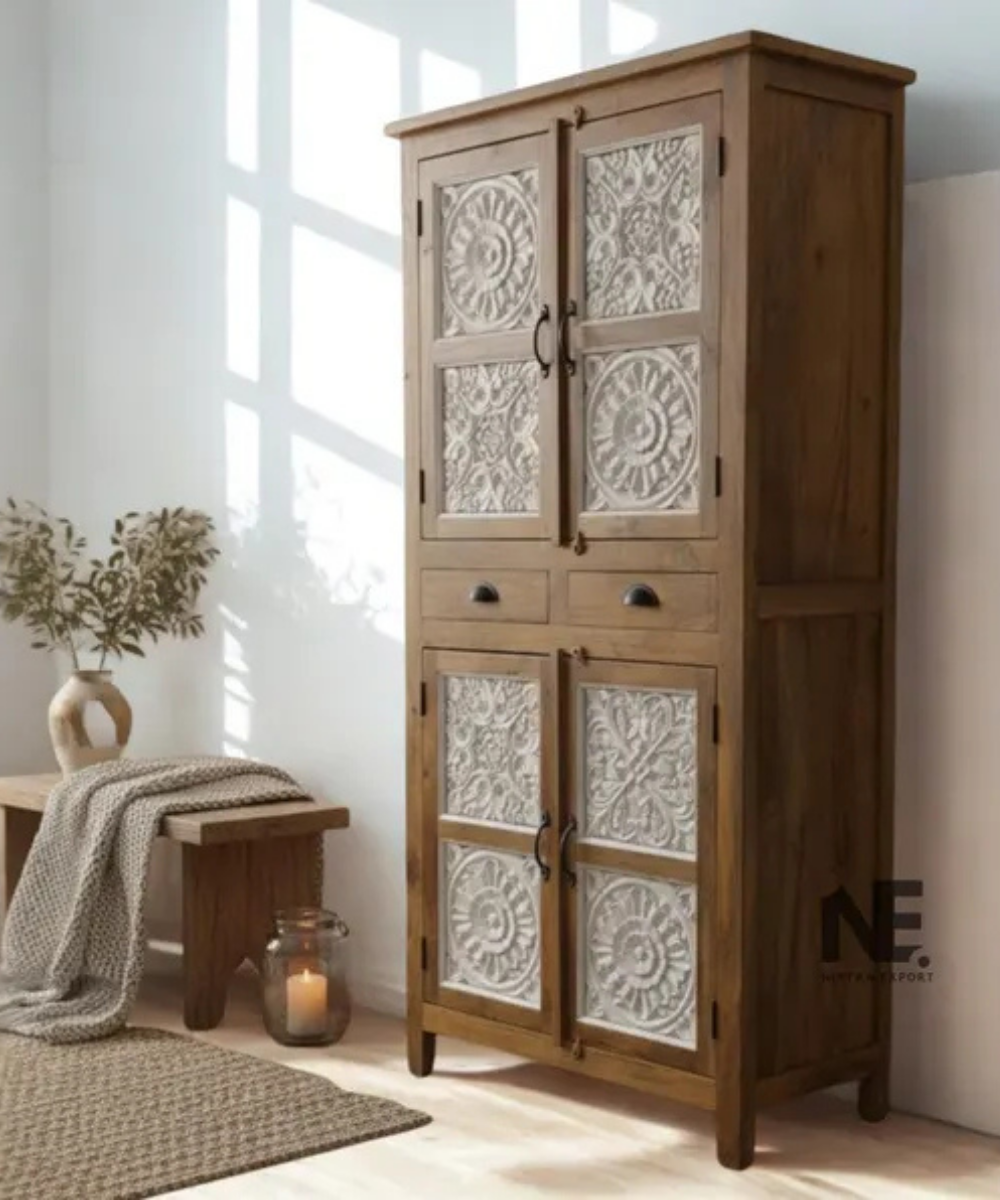 whitewashed mango wood armoire