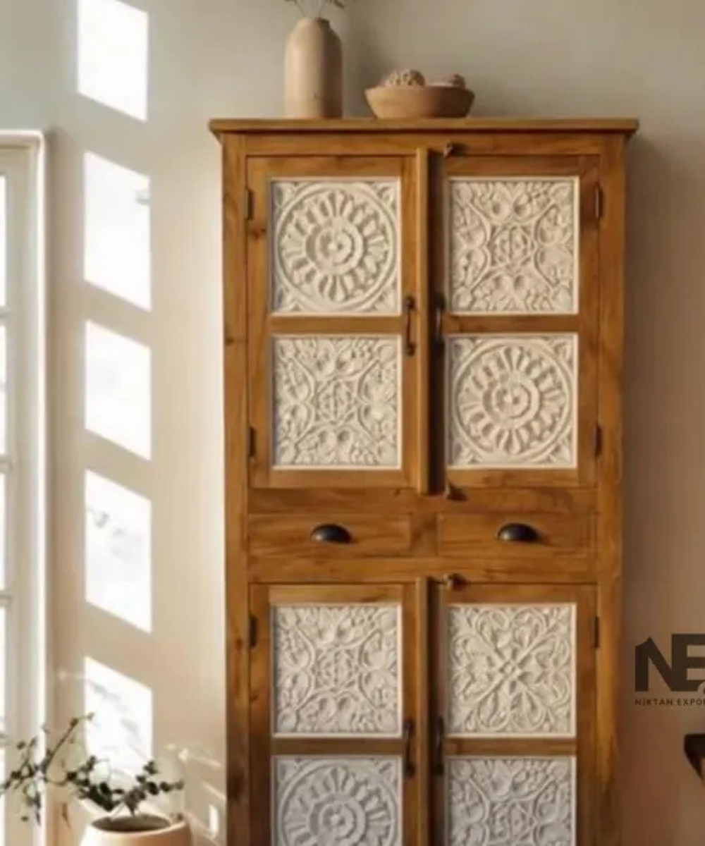 hand carved mango wood wardrobe