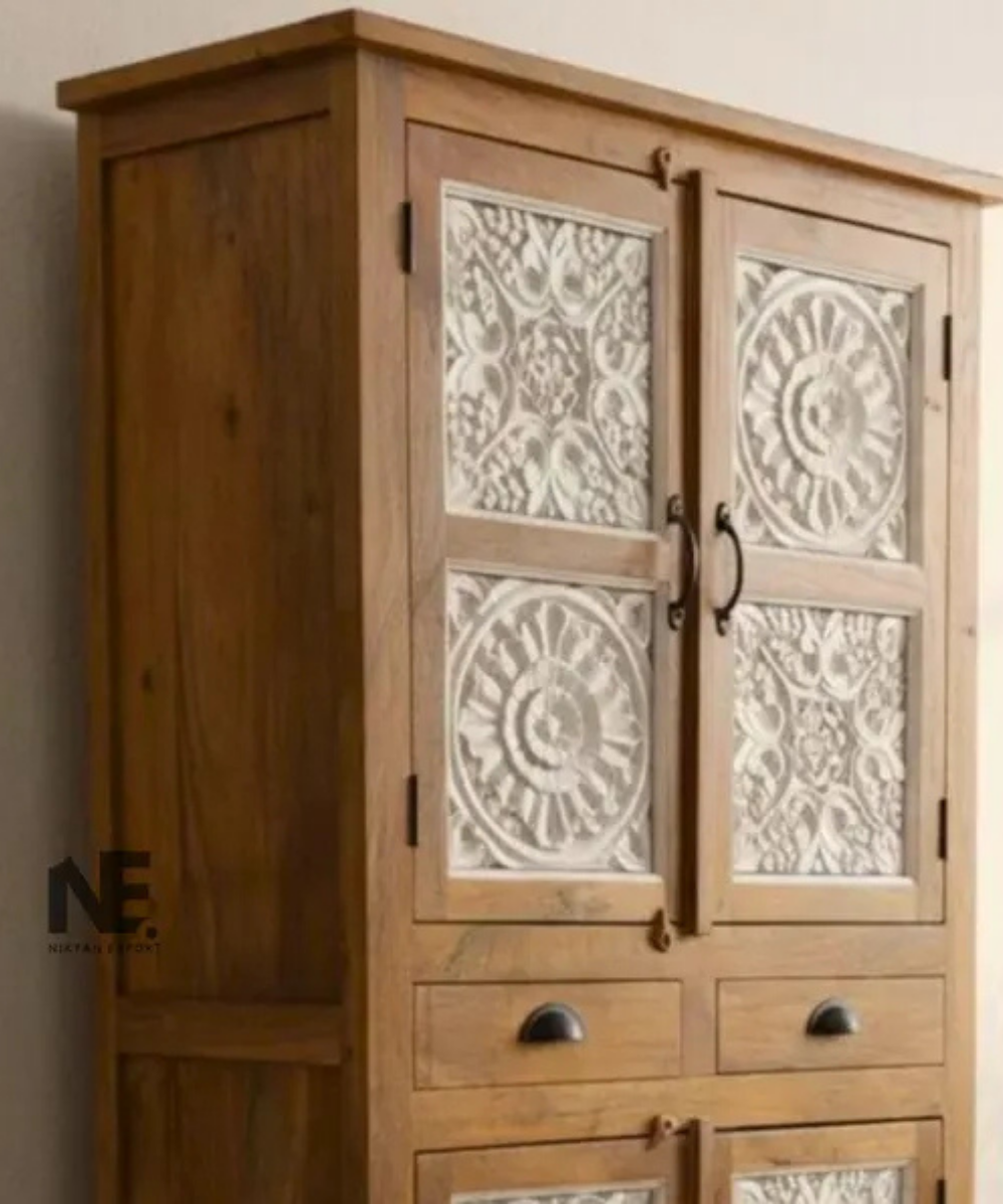four door carved wooden armoire