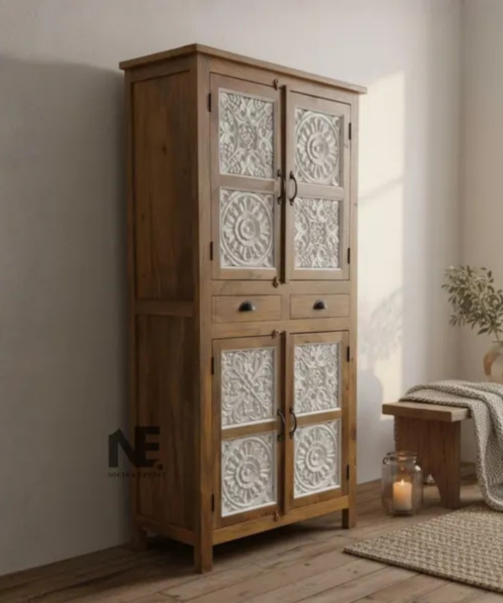solid mango wood wardrobe handmade in India
