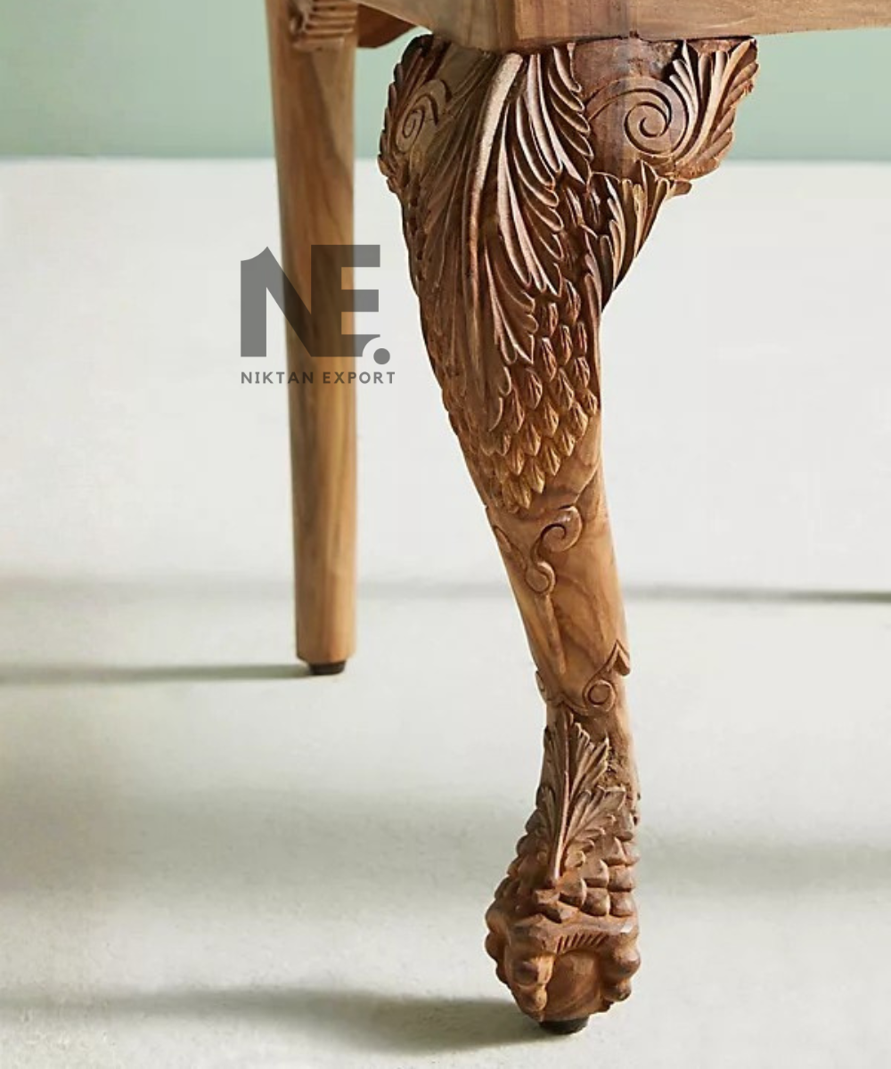 Detailed wood carving on owl accent chair