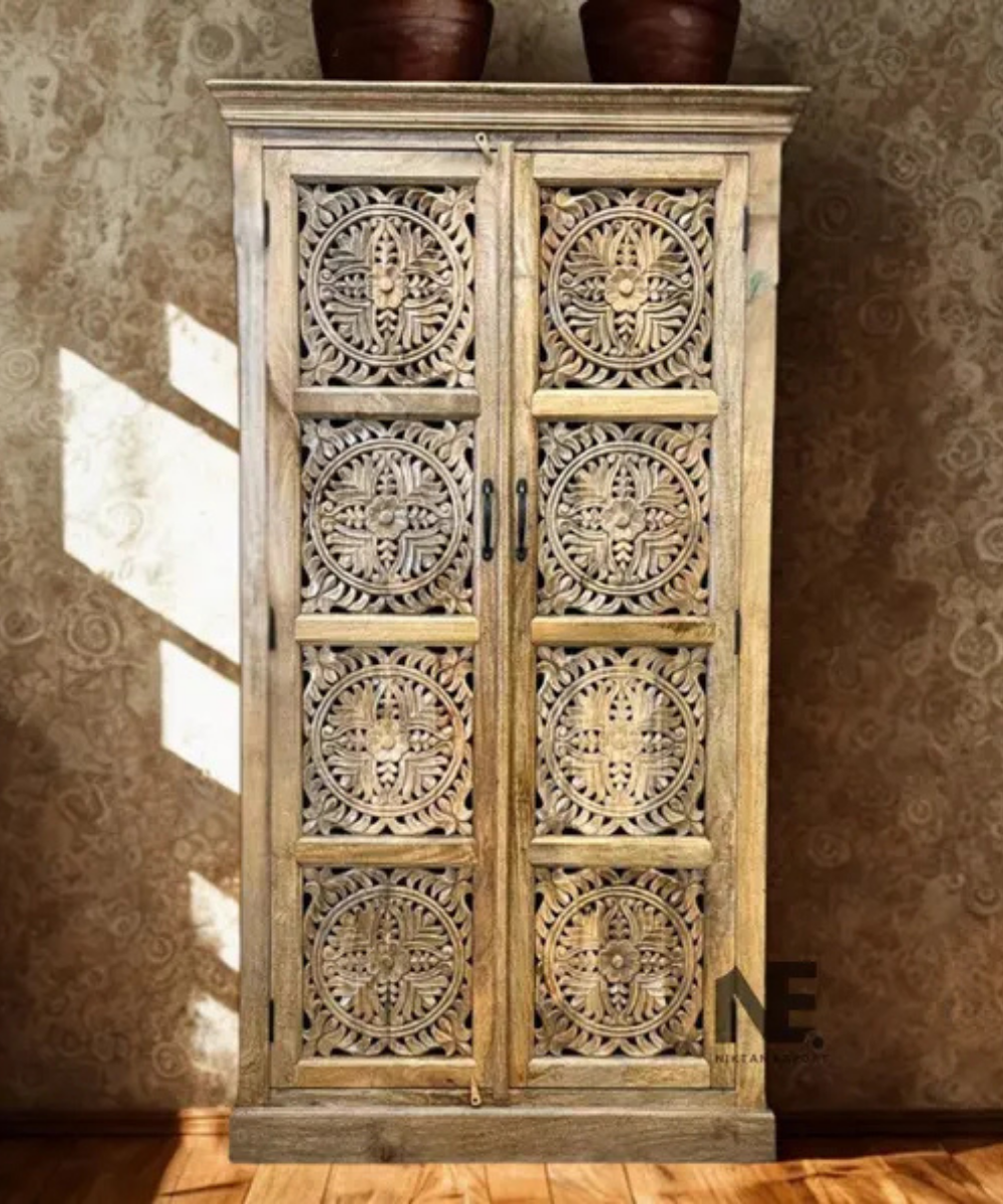 hand carved mango wood armoire