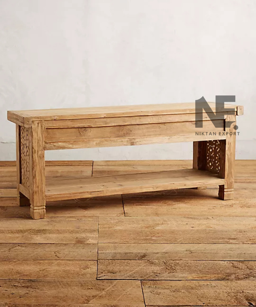Rustic console table with three patterned front panels