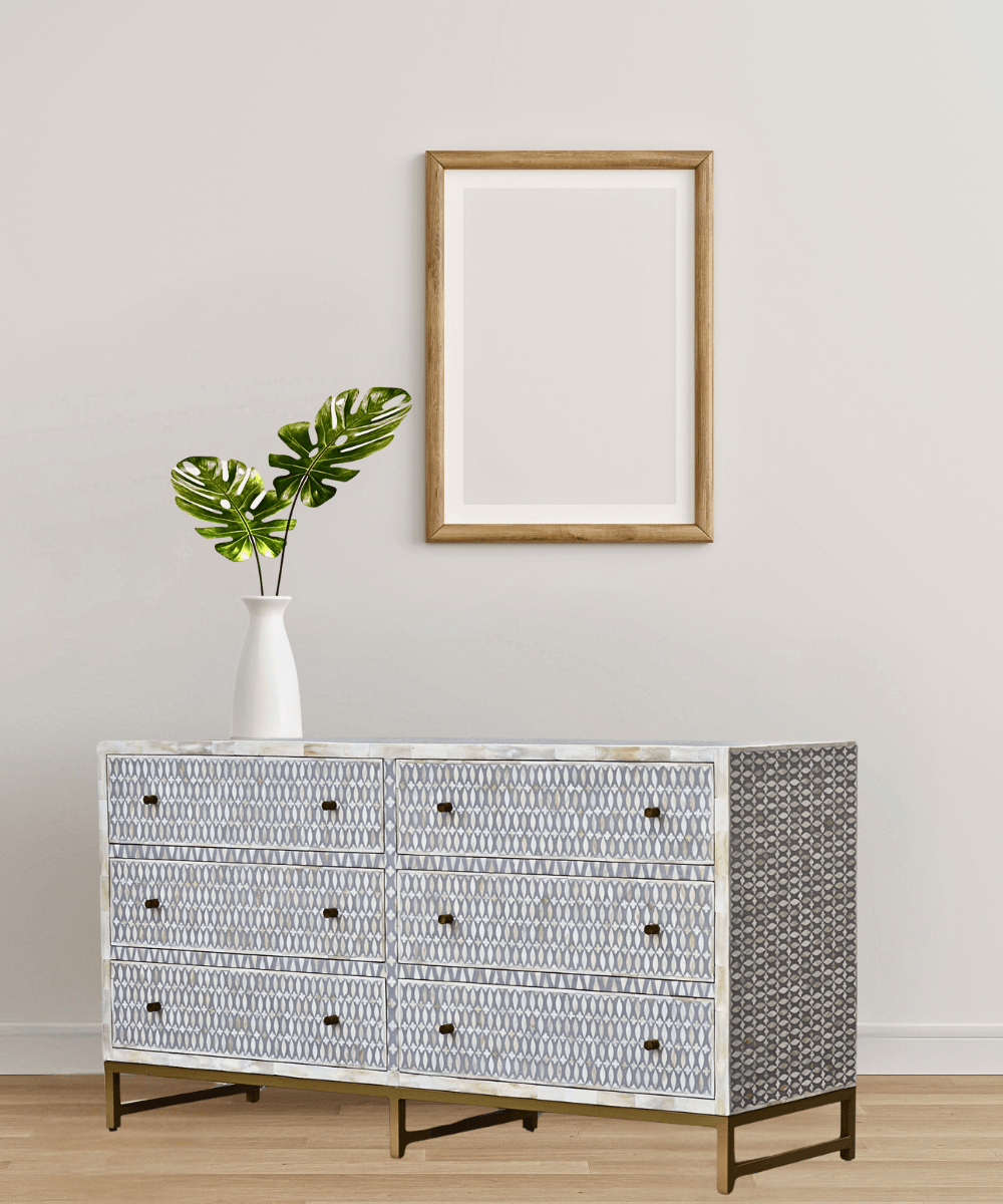 Niktan Export Light Grey Bone Inlay Drawer Sideboard - NikTan Export