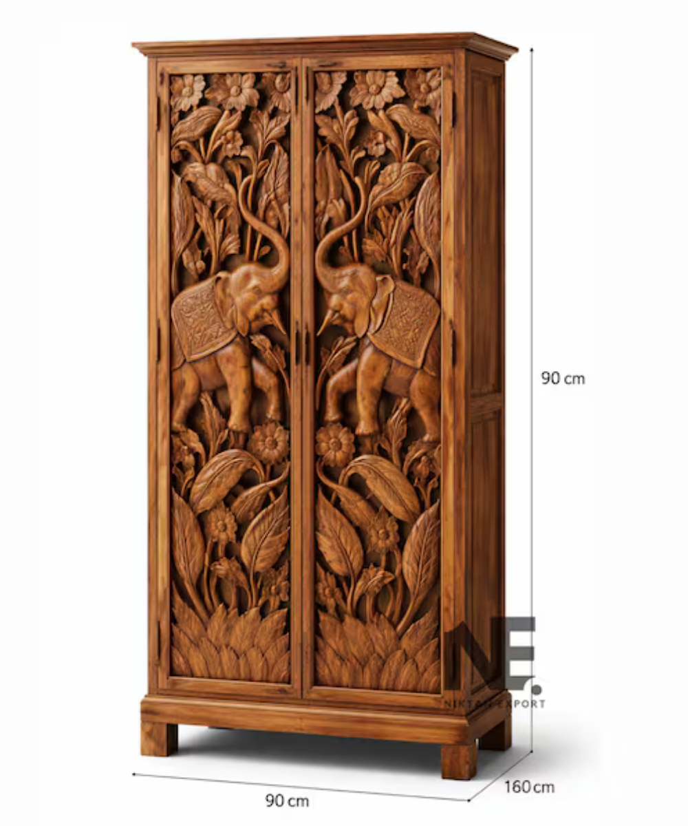 hand carved elephant wooden wardrobe