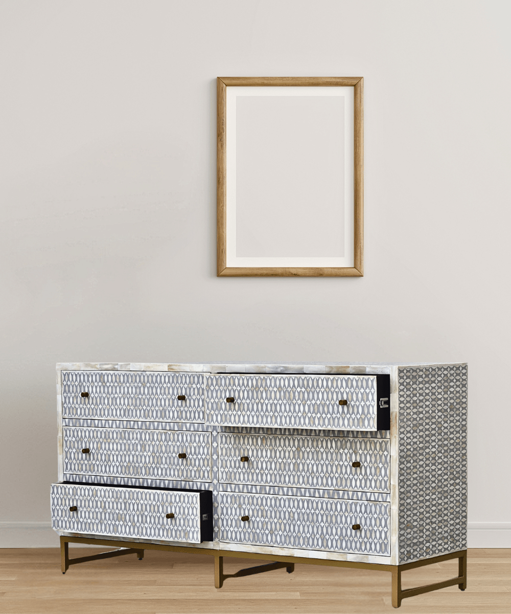 Niktan Export Light Grey Bone Inlay Drawer Sideboard - NikTan Export