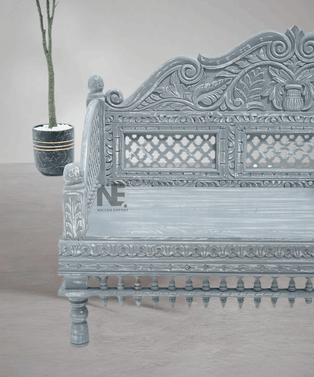 Close-up of intricate wood carving detail