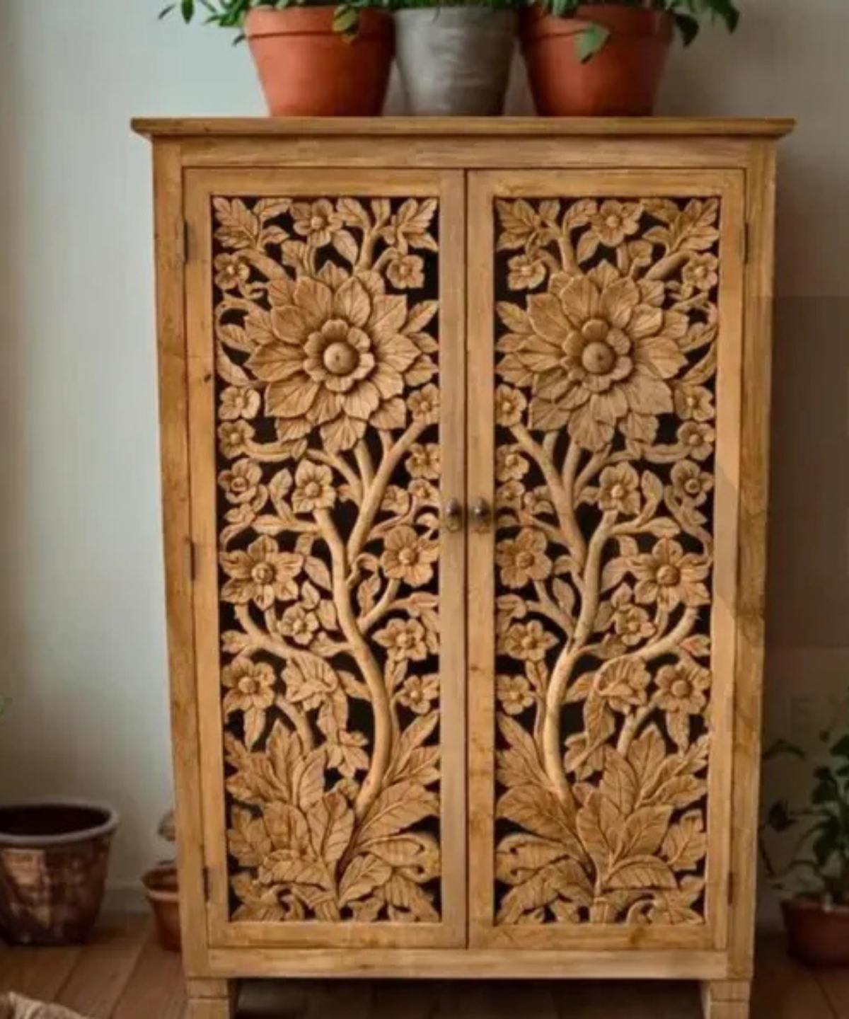 custom floral mango wood wardrobe