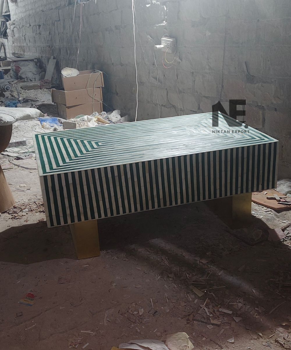 Luxury green striped inlay coffee table – living room styling