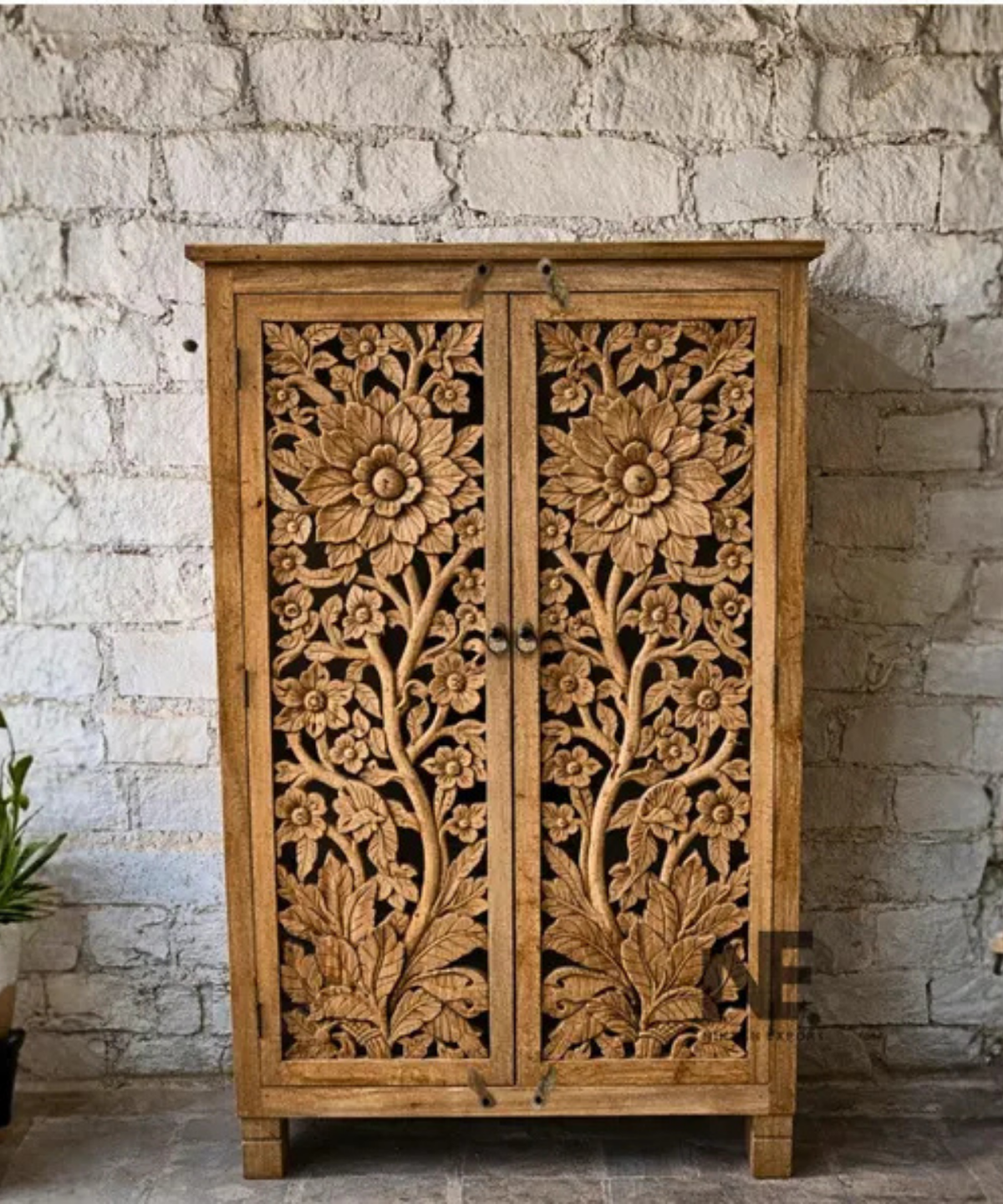 solid mango wood floral armoire