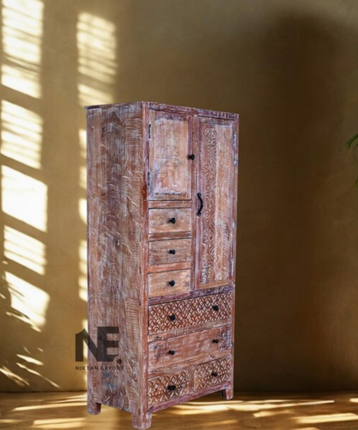 mango wood high chest armoire with drawers
