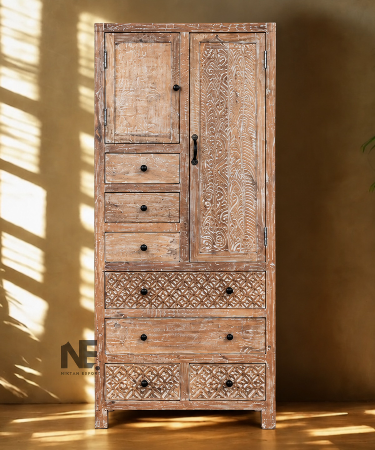 hand carved mango wood high chest