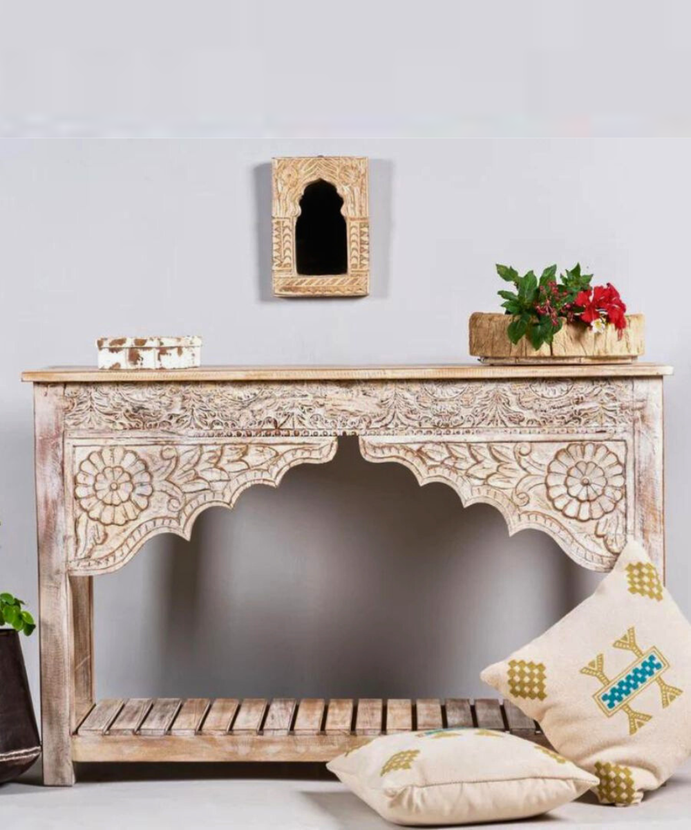 Carved Indian Reclaimed Wood Console Table Carved Indian Reclaimed Wood Console Table