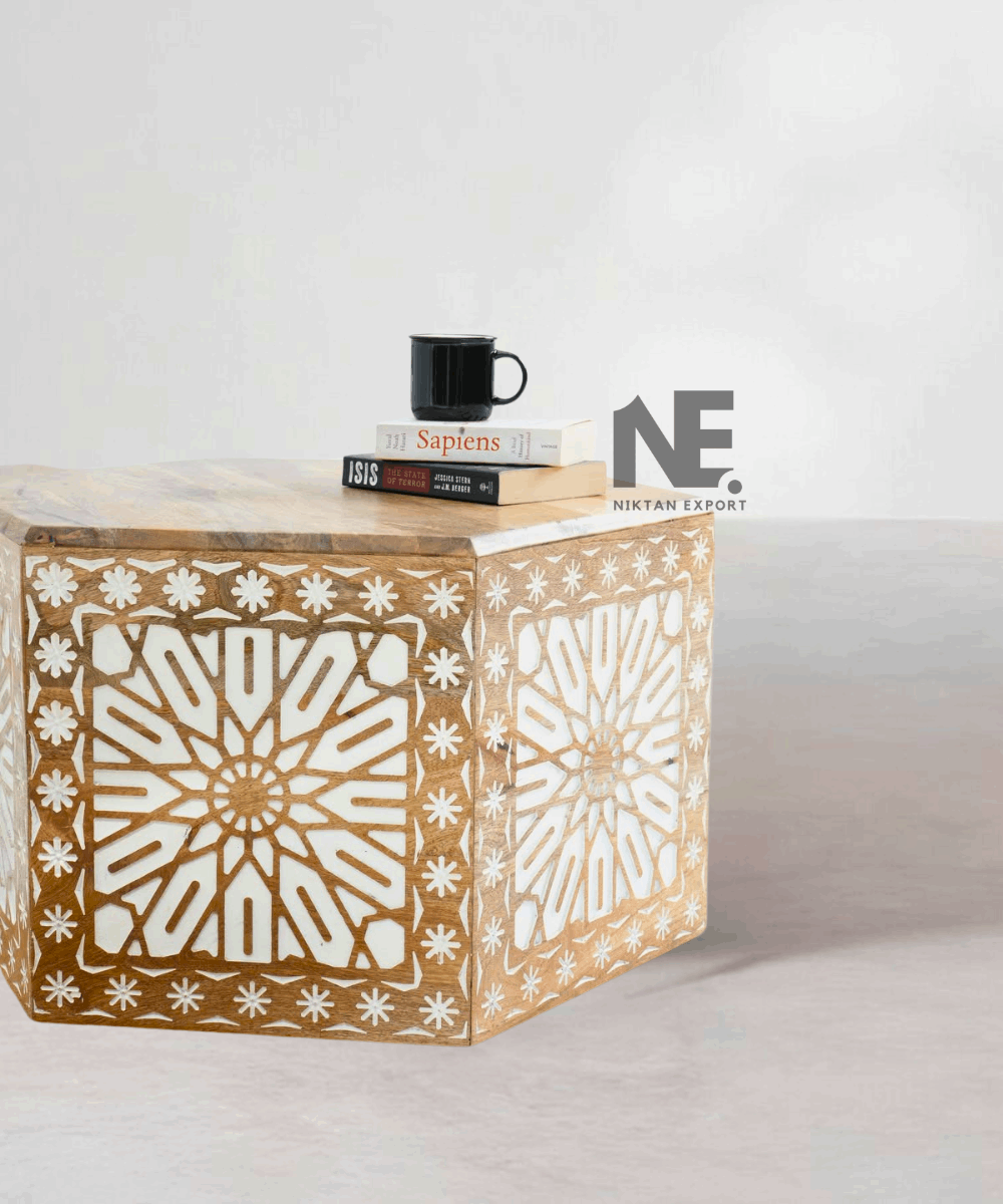 Table styled in a boho-chic living room