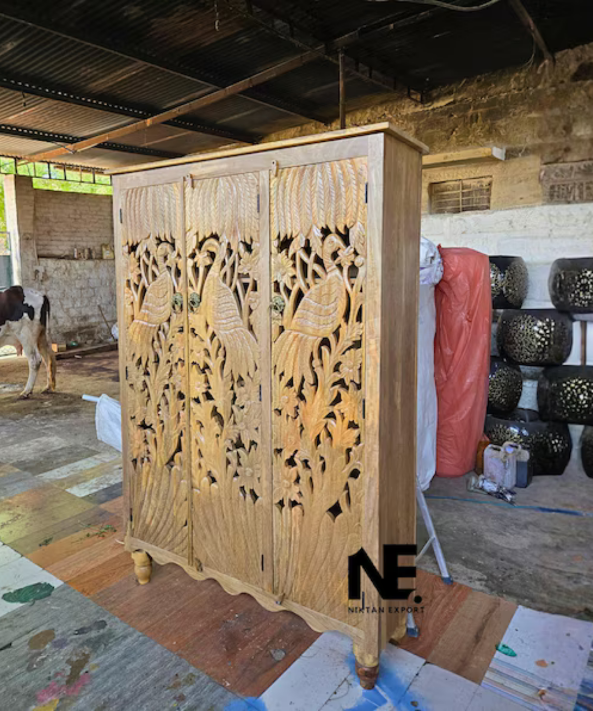 traditional Indian carved wooden wardrobe