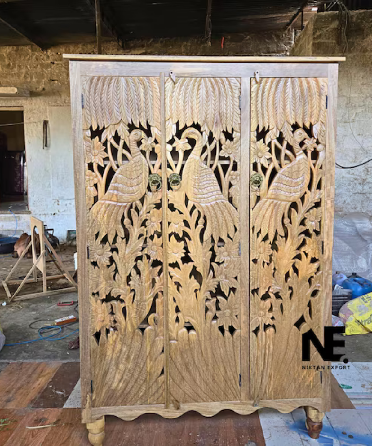 custom peacock wooden armoire with storage