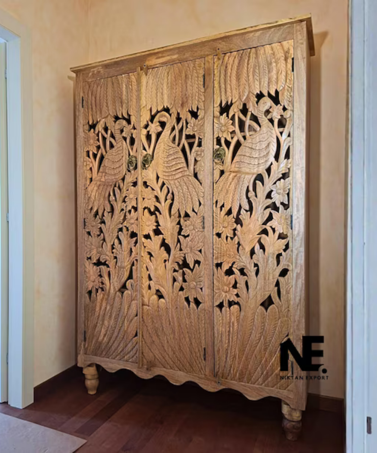 solid wood peacock wardrobe handmade in India